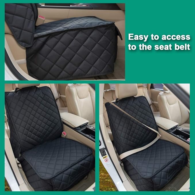 Waterproof Front Seat Cover Dog Car Seat Covers Nonslip and Full Protection with Side Flaps Fits Most Cars, Trucks, SUVs(Black, 2Pack)