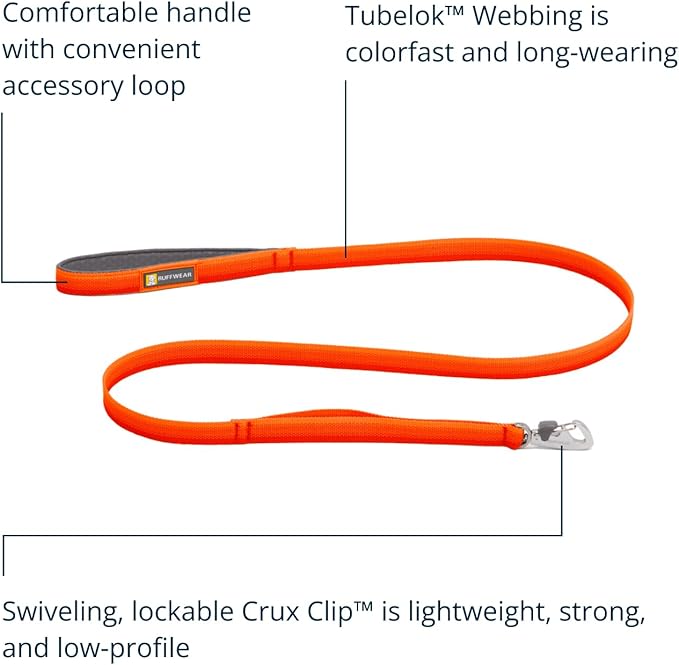 Ruffwear, Front Range Dog Leash, 5 ft Lead with Padded Handle for Everyday Walking, Blaze Orange