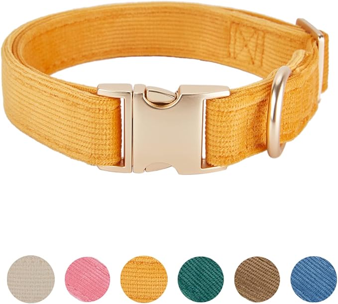 Soft Corduroy Fibric Dog Collar with High Grade Metal Buckle, for Medium Dogs.(Orange,Medium:12-19")