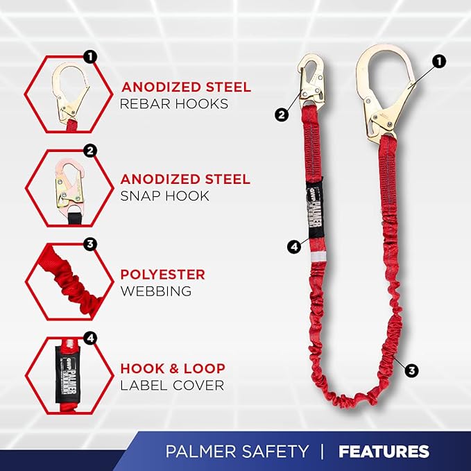 Palmer Safety Hammerhead 5pt Safety Harness Back Padded, QCB Chest, Tongue Buckel Legs Straps, Back & Side D-Rings