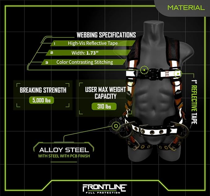 FRONTLINE FALL PROTECTION Harnesses + D-Ring+ Multiple Styles + OSHA and ANSI compliant