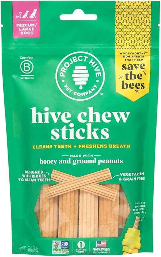 Dental Treats for Dogs - Healthy, Non-GMO Project Verified, Natural Peanut Butter Flavored, Natural, Vegetarian Chews, Made in The USA (Chew Sticks, Large Breeds) Cleans Teeth and Freshens Breath