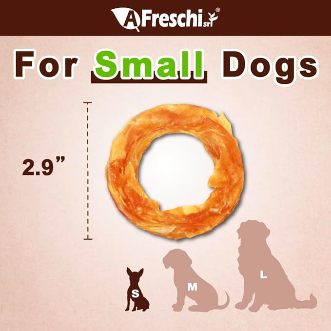 A Freschi srl Turkey Tendons for Dogs, Long-Lasting, Hypoallergenic Rawhide Alternative, Human Grade, Healthy Puppy Chews, Natural Dog Treats for Small Dogs, Ring (S), 40 Count Box