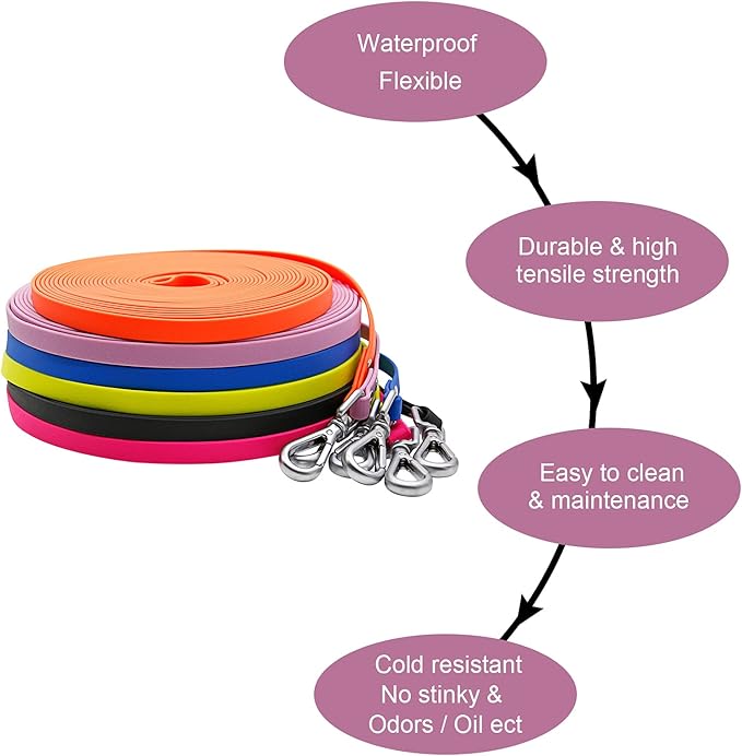 Long Leash Waterproof Training Longline Outdoor Dog Leash Great for Training, Beach, Yard, Play, Camping