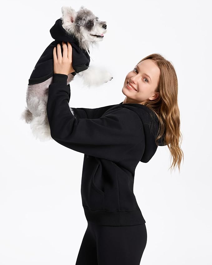 XPUDAC Matching Hoodie for Dogs and Humans Fleece Sweatshirt Soft Warm Pet Hoodie Sweater for Large Small Medium Dog and Owner Matching Clothes Cold Weather, Black, Small