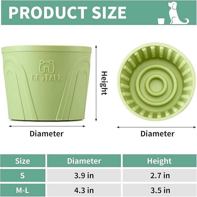 Dog Lick Bowl - Anxiety Relief Slow Feeder Lick Mat, Treat Dispenser, Non-Slip Enrichment Toy for Small, Medium and Large Breeds, BPA Free Silicone (Green, S)