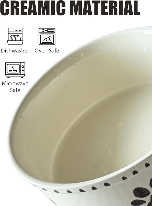 Ceramic Dog Bowl 55oz Heavy Duty Pet Food and Water Bowl for Medium Large Dogs Non Slip Weighted Dog Dish with Paw Print and Heart Design Easy to Clean