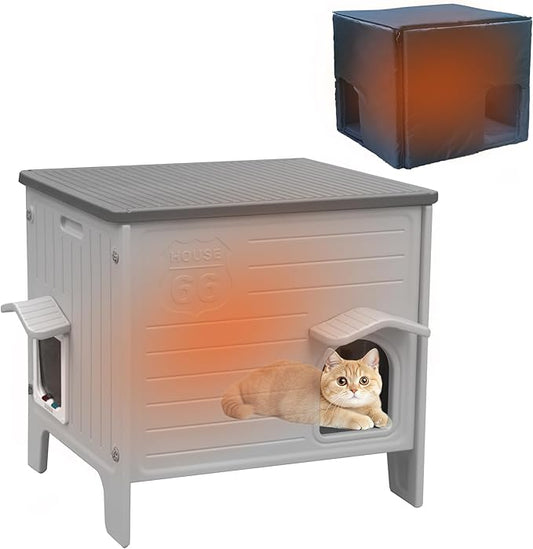 Outdoor Cat House with Insulated Liner for Winter，Waterproof Plastic Cat House for Outside, Cat Shelter for Feral Cats, Assemble Easily