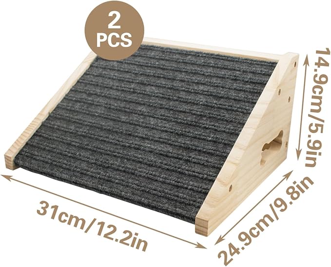 Dog Ramp for Stairs, Wooden Low-Angled Pet Ramps with Anti-Slip Carpet Surface, Step and Stair Assist for Small Medium Dog & Cats, Injured & Aged Pets (2 Pack)