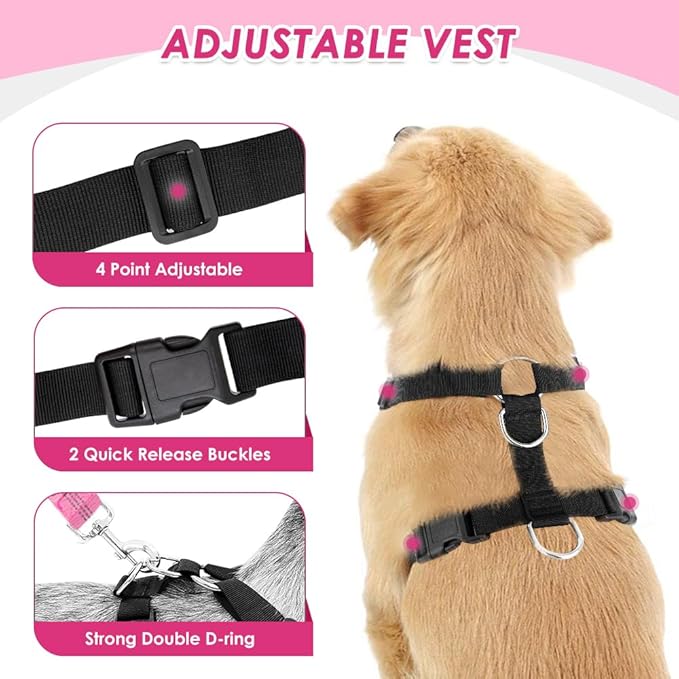 Lukovee Dog Seat Belt for Car, Adjustable Dog Car Harness for Large Medium Small Dogs, Soft Padded & Breathable Mesh Dog Seatbelt with Car Strap and Carabiner (A-Pink,S)