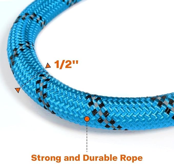 Taglory Rope Dog Leash 4 FT with Comfortable Padded Handle, Highly Reflective Threads Leash for Medium Large Dogs, 1/2 inch, Blue
