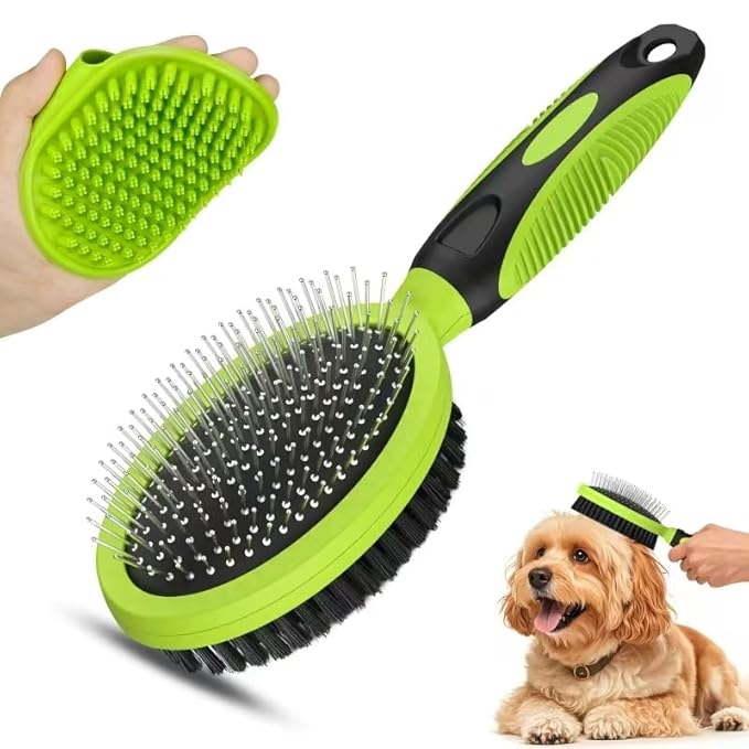 2PCS Pet Grooming Tools - Double-Sided Brush for Shedding and Bathing, Suitable for Short/Long Haired Dogs Cats and Horses, Deshedding Dog Brush, Mane & Tail Combs for Horses - Pet Supplies (Green)
