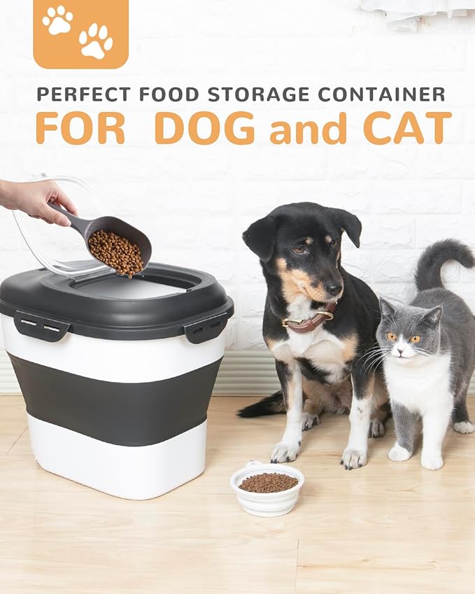 30-35 Lbs Dog Food Storage Container Collapsible Dog Food Container with Airtight Lids, Wheels, Scoop and 2pcs Food Storage Containers, Large Pet food storage for Dog, Cat (Black)