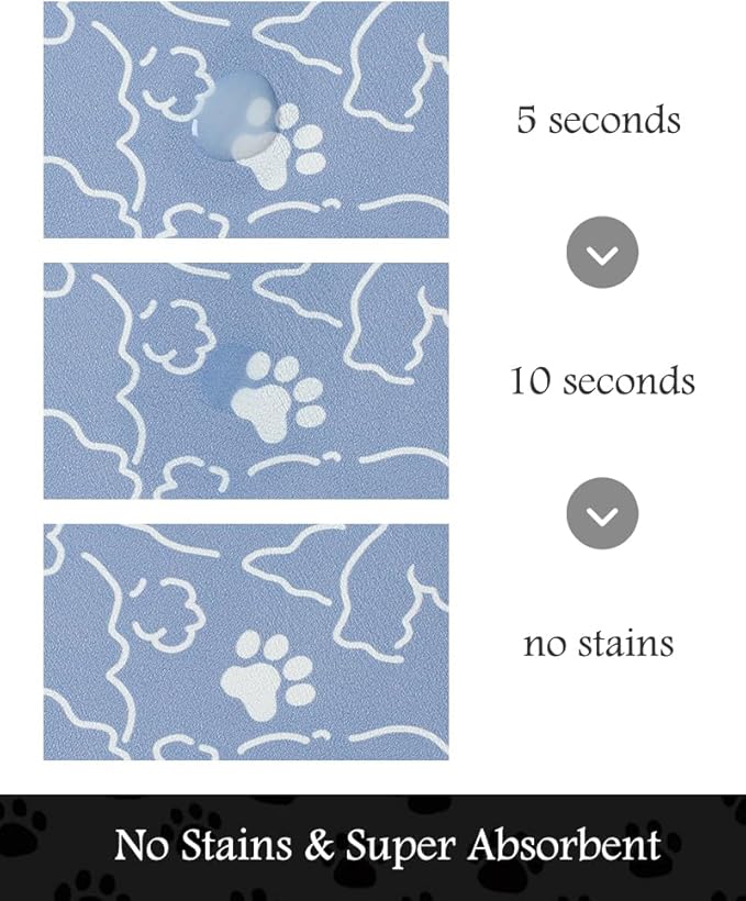 Pet Feeding Mat-Absorbent Dog Mat for Food and Water Bowl-No Stains Quick Dry Water Dispenser Mat-Dog Accessories Pet Supplies-Bowl for Messy Drinkers（BLUEDOGS,12"x19"