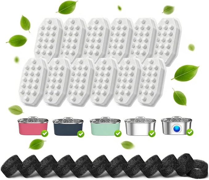40 Pcs Cat Water Fountain Filters,20 Pack Cat Water Fountain Replacement Filters & 20 Pack Pre-Filter Sponges,Pet Fountain Filter Replacement for 3.2L/108oz Stainless Steel Fountain