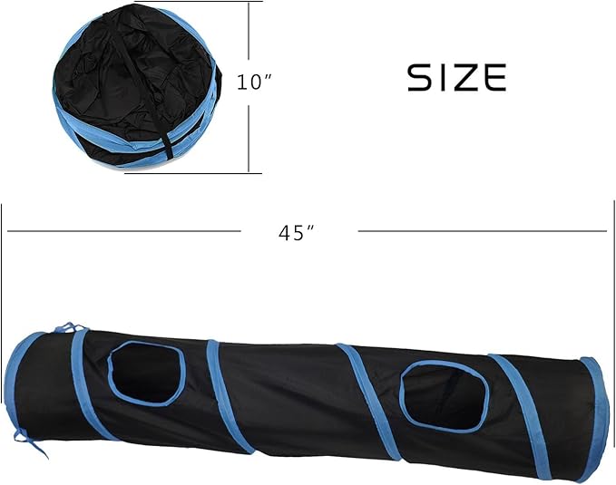 Cat Tunnel for Indoor Cats Interactive, Rabbit Tunnel Toys, Pet Toys Play Tunnels for Cats Kittens Rabbits Puppies Crinkle Pop Up Black 45"