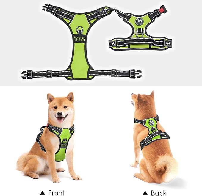 PoyPet No Pull Dog Harness, No Choke Front Clip Dog Reflective Harness, Adjustable Soft Padded Pet Vest with Easy Control Handle for Small to Large Dogs(Green,S)