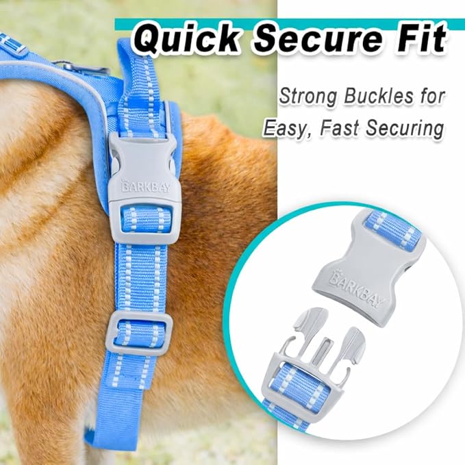 BARKBAY Dog Harness No Pull Mesh for Medium Dogs - Adjustable, Reflective, Comfortable, No Choke, Heavy-Duty - Perfect for Outdoor Training, Walking, and Hiking - Strong & Durable - M & Blue Mesh