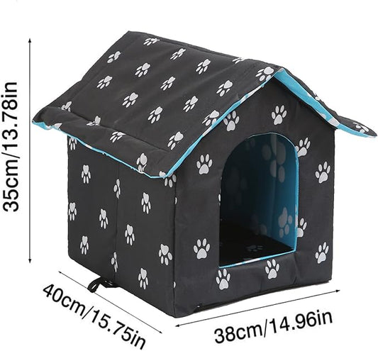 Outdoor Cat House, Cat Houses for Outdoor Cats, Weatherproof Warm and Insulated Cat House with Transparent Curtain Pet House, Stray Cats Shelter (Black, Medium-Houses)