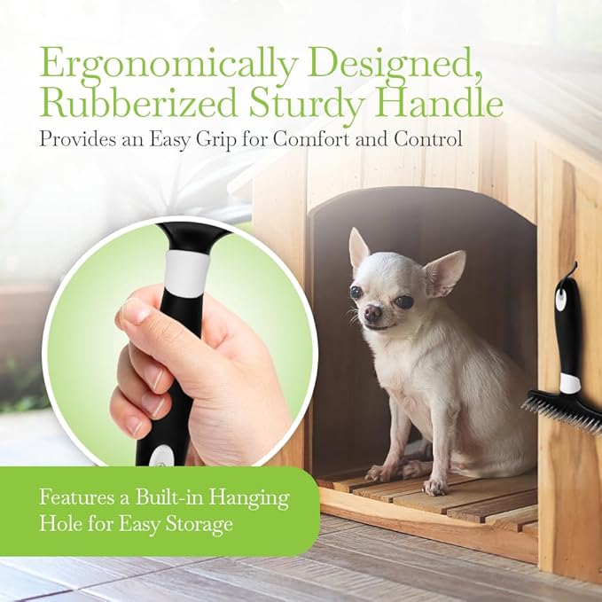 Fuller Brush Undercoat Pet Rake - 33 Sturdy Tapered Steel Pins Inset into Polypropylene Head - Ergonomically Designed Rubberized Handle - Reduce Tangles, Remove Loose Undercoat for Shed-Free Groom
