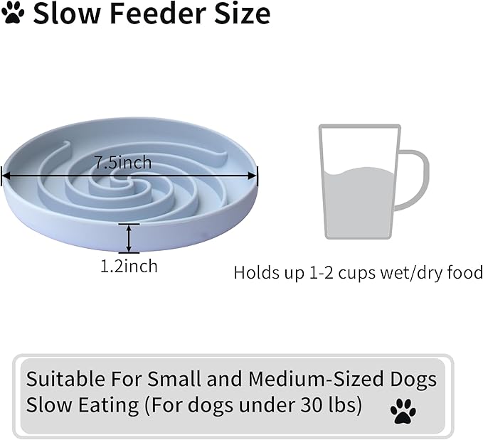 Slow Feeder Dog Bowls, Dishwasher Microwave Safe Silicone Puppy Puzzle Bowl with Non-Slip Design for Eating (Blue and Yellow)