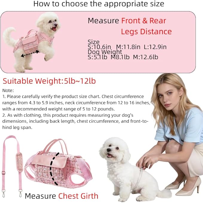 Dog Lift Harness Backpack for Small Dogs, Adjustable Straps Dog Sling Carrier for Hiking, Travel, Outdoor ??Pink Medium