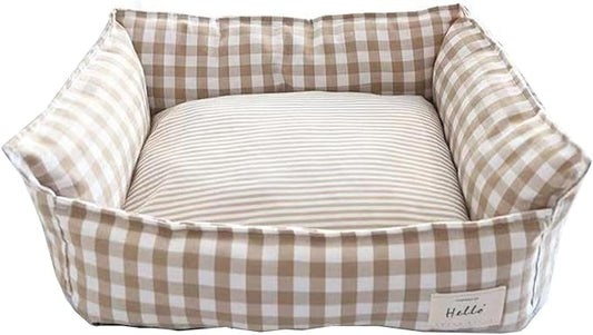 Original Rectangular Pet Bed Soft Cotton Dog Kennel with Non Slip Bottom, Removable Calming Sofa for Small Medium Dogs and Cats, Universal for All Seasons Cream M