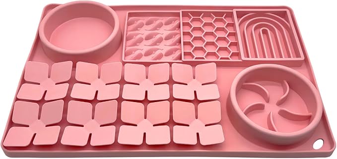 Slow Feeder Bowl, Silicone Lick Mat with Suction Cups for Dog Cat, Snuffle Mat for Pet Smell Training, Puzzle Toys for Bored Puppy, Interactive Sniff Mat for Slow Eating and Keep Busy, Pink