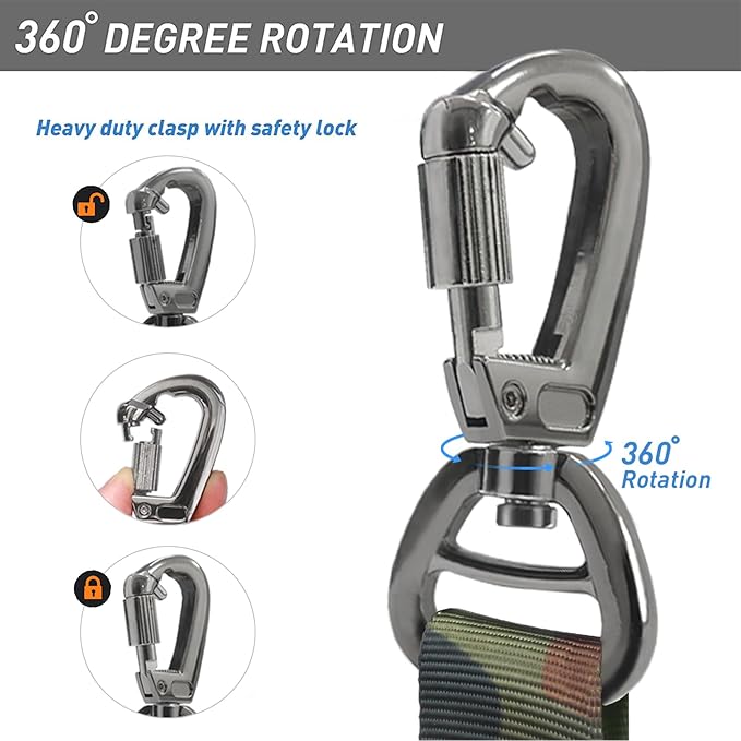 Hotsky Tactical Dog Leash Heavy Duty for Medium Large Dogs That Pull,4-6Ft Strong Bungee Shock Absorbing No Pull Dog Leash with Padded Double Handle and Car Seatbelt,CP