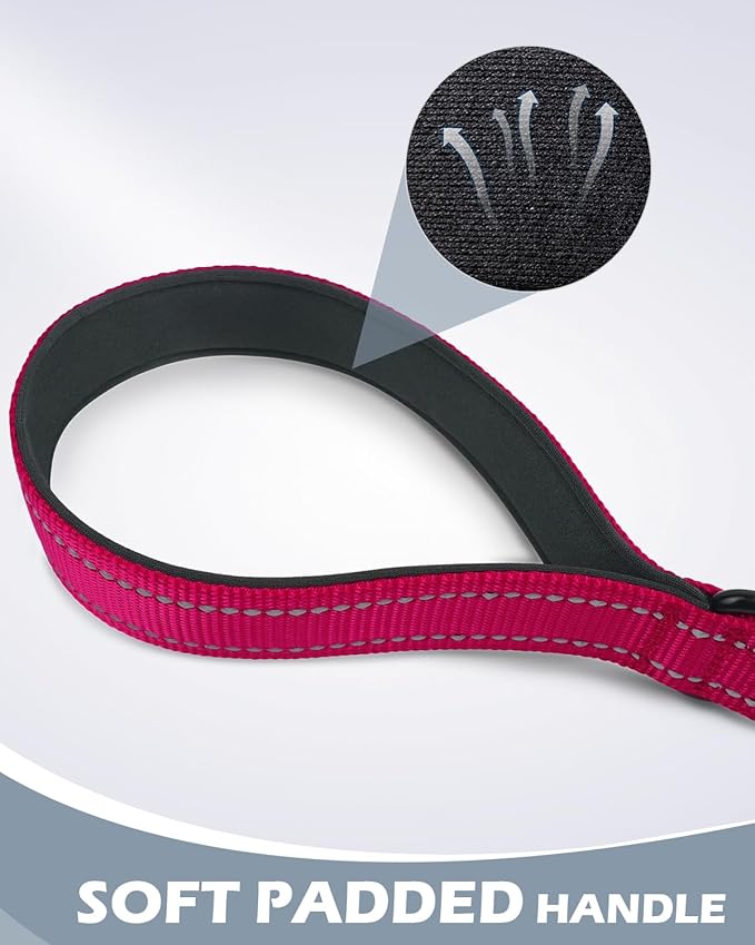Joytale Strong Short Dog Leash 18 Inch, 1.2 Inch Wide, Heavy Duty, Padded Handle for Traffic Control, Reflective Leash for Medium and Large Dogs Walking Training,Hot Pink