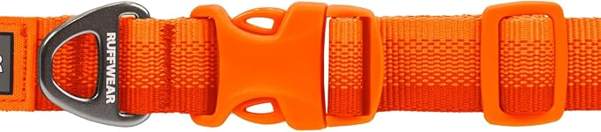 Ruffwear, Front Range Dog Collar, Adjustable Tubelok Webbing, Lightweight, Side Release Buckle, Aluminum V-Ring, Durable for Everyday Use, Blaze Orange, 11"-14"