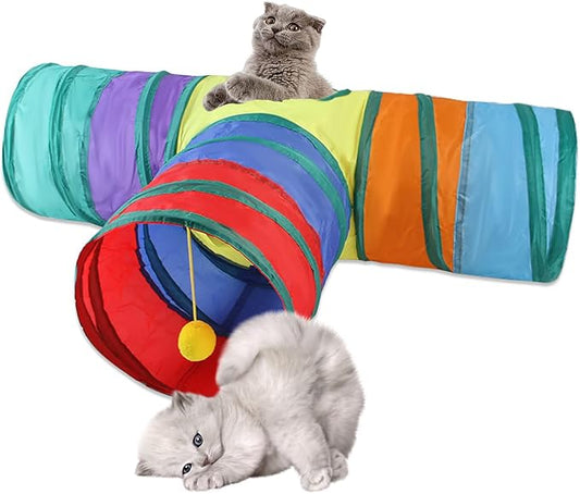 Cat Tube and Cube - Cat Tunnel Popup Kitten Indoor Outdoor Toys - Collapsible 3 Way/1 Way - Blue