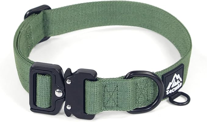 Dog Collar for Large Dogs - Adjustable, Chew Proof Nylon Collar with Metal Quick Release Buckle and D-Ring for Dog Tags (Dark Green, L)