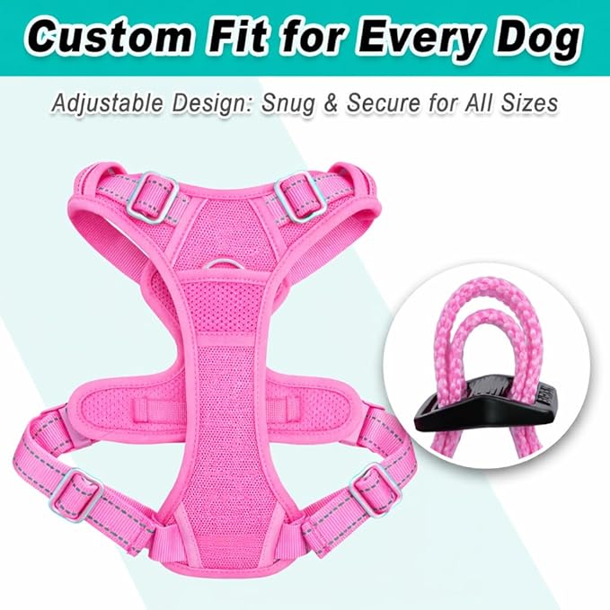 BARKBAY Dog Harness No Pull Mesh for Small Dogs - Adjustable, Reflective, Comfortable, No Choke, Heavy-Duty - Perfect for Outdoor Training, Walking, and Hiking - Strong & Durable - XS & Pink Mesh
