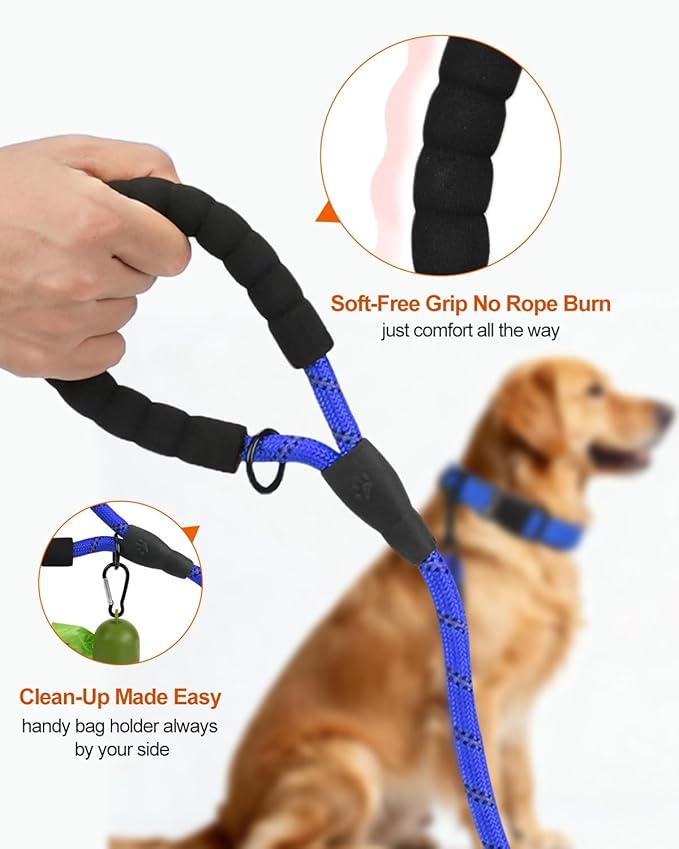 Joytale Dog Leash for Large Dogs, Heavy Duty Nylon Leashes with Comfortable Padded Handle and Highly Reflective Threads, Ideal for Walking and Training, NavyBlue, 5'횞1/2''