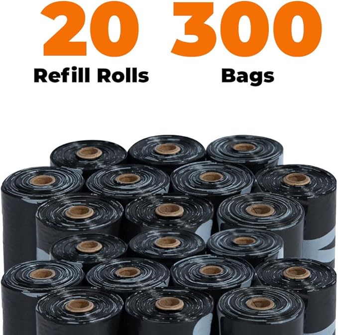 Best Pet Supplies Poop Bags for Dogs, 50% Post-Consumer Recycled Content dog waste bags on rolls, fits all poop bag holders for leashes - Black, 300 Count, Unscented