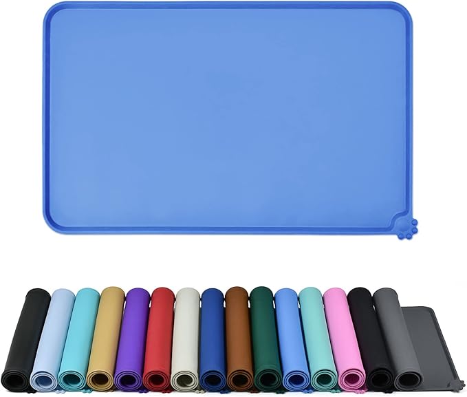 Waterproof Pet Feeding Mat with High Raised Edges, Heavier and Thicker Placemats for Cat Dog Water Bowl with BPA Free, Dogs Cats Food Mats for Messy Drinkers to Prevent Spill and Protect Floors