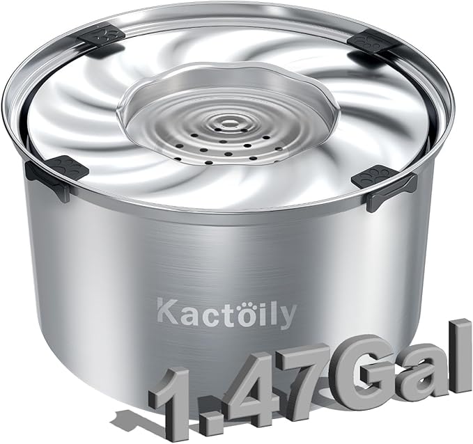 kactoily 1.47 Gal Stainless Steel Dog Water Bowl, 24 Cups Large No Spill Dog Bowl with Floating Disk, Splash Proof Slow Water Drinking for Messy Drinkers