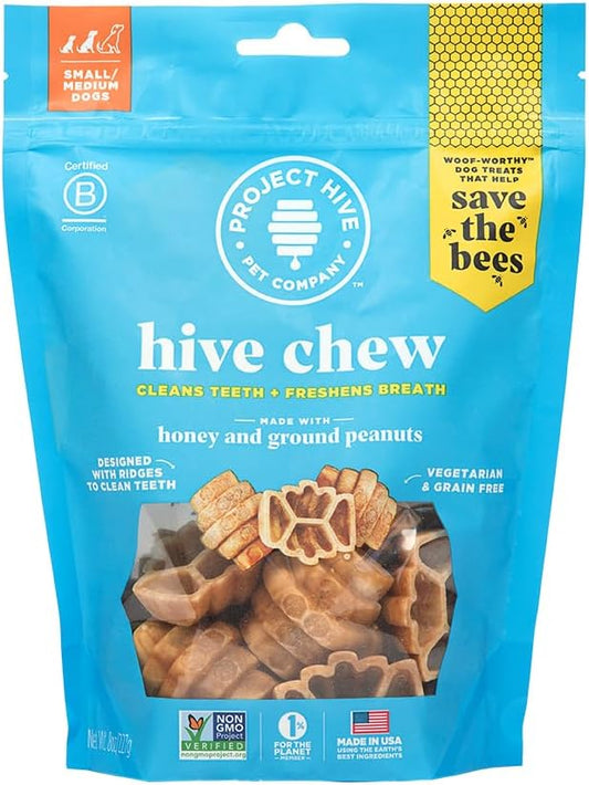 Dental Treats for Dogs - Healthy, Non-GMO Project Verified, Natural Peanut Butter Flavored, Natural, Vegetarian Chews, Made in The USA (Hive Chews, Small Breeds) Cleans Teeth and Freshens Breath