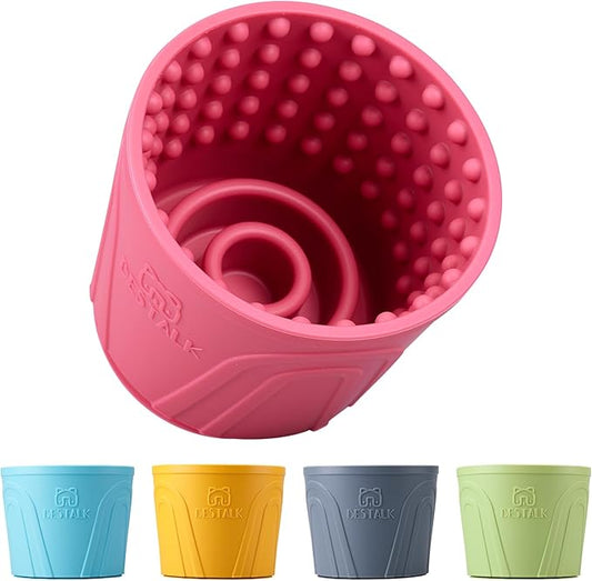 Dog Lick Bowl, Bestalk Anxiety Relief Slow Feeder Dog Lick Mat Treat Dispenser, Non-Slip Licking Bowl Enrichment Toys for Small Medium and Large Breed Dogs, BPA Free Silicone(Rose,M-L)