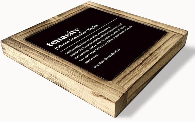 Tenacity Rustic Wooden Tabletop Decor Sign - Farmhouse Home Office Motivational Plaque