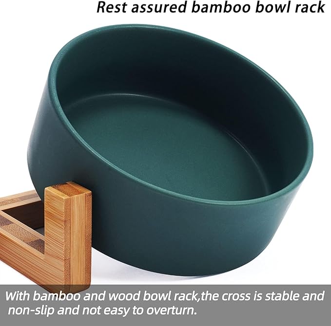 Petygooing Dog Bowls,Green Ceramic Cat Dog Bowl Set with Stand for Food and Water Feeder,Non-Slip Cute Modern Pet Dishes for Cats Small Size Dogs Puppy (13.5OZ/5.1 in)