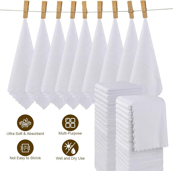 Orighty Washcloths 48 Pack, Ultra Soft Face Cloths 12 x 12 inch, Absorbent & Quick Drying Coral Velvet Washcloth Bulk, Multi-Purpose Face Cloth for Household, Cleansing and Sport (White)