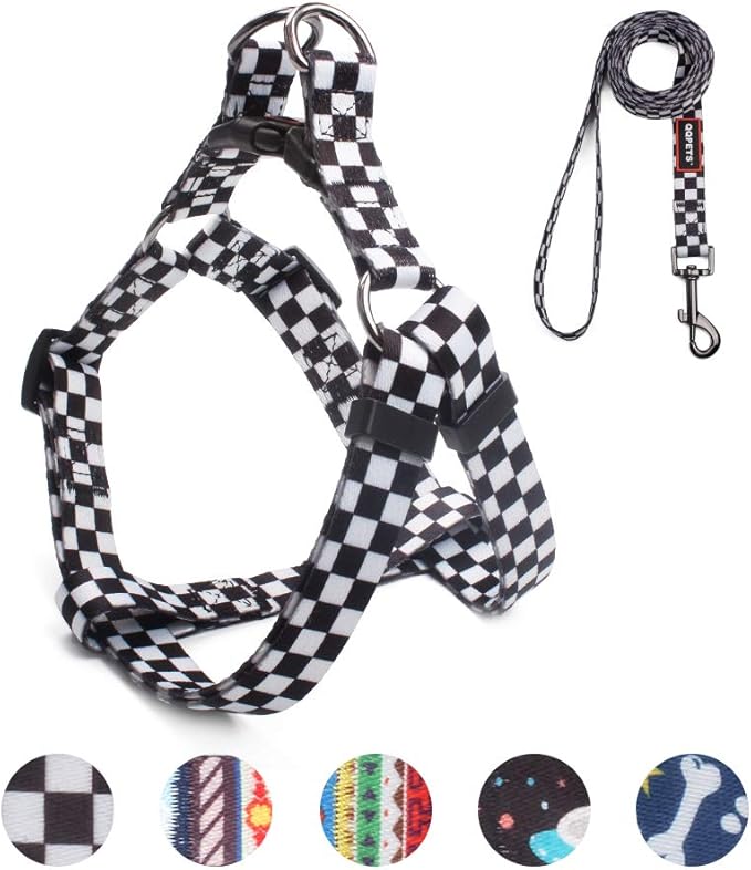 QQPETS Dog Harness Leash Set Adjustable Heavy Duty No Pull Halter Harnesses for Small Medium Large Breed Dogs Back Clip Anti-Twist Perfect for Walking (S(14"-20" Chest Girth), Black Plaid)