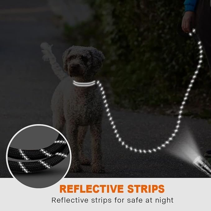 Taglory Rope Dog Leash 4 FT with Comfortable Padded Handle, Highly Reflective Threads Leash for Small Dogs, 3/8 inch, Black