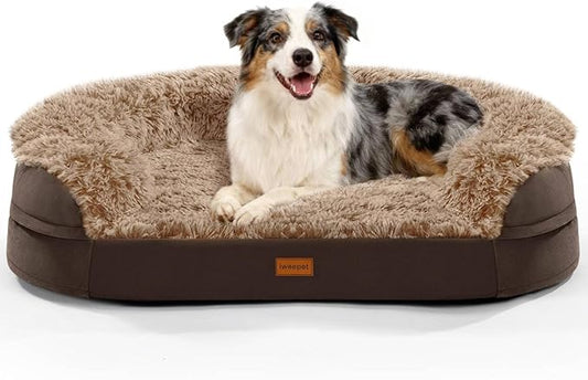 Orthopedic Dog Beds for Extra Large Dogs, 41" x 32.6" x 7.7" Supportive Dog Sofa Bed with 28D Egg-Crate Foam, Removable Washable Cover, Waterproof Lining, for Puppy,Senior,Sick, Brown