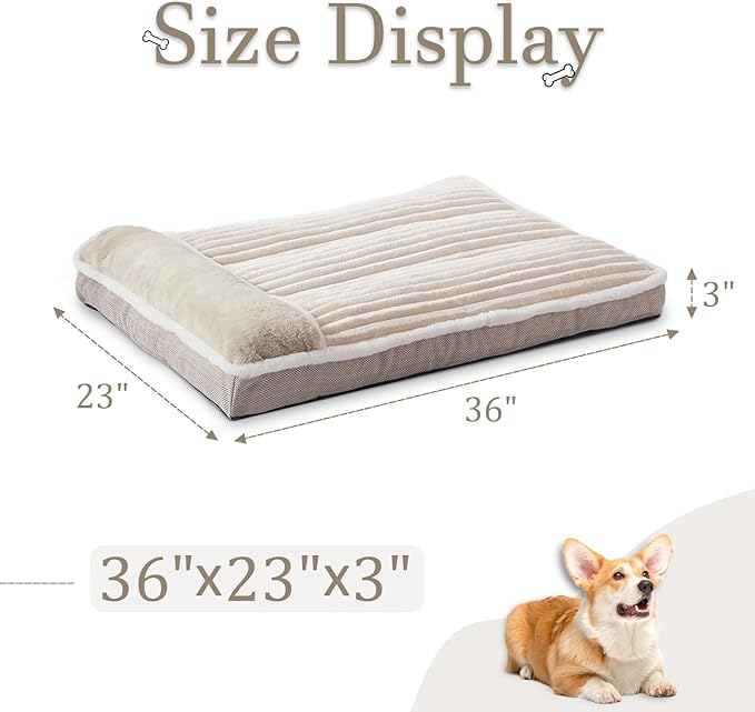 Dog Bed for Large Dogs, Dog Mattress with Pillow for Crate Kennel, Sofa pet Bed, Super Soft pet Bed for Medium, Jumbo, Small Dogs Breeds (Beige, Large:(36"x23"x3")