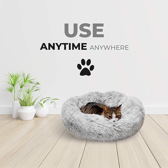 Whiskers & Friends Cat Bed, Cat Beds for Indoor Cats Washable, Orthopedic Soft Fluffy Round Calming Pet Bed for Small to Large Kitty Kittens & Dogs, Small Dog Beds & Furniture