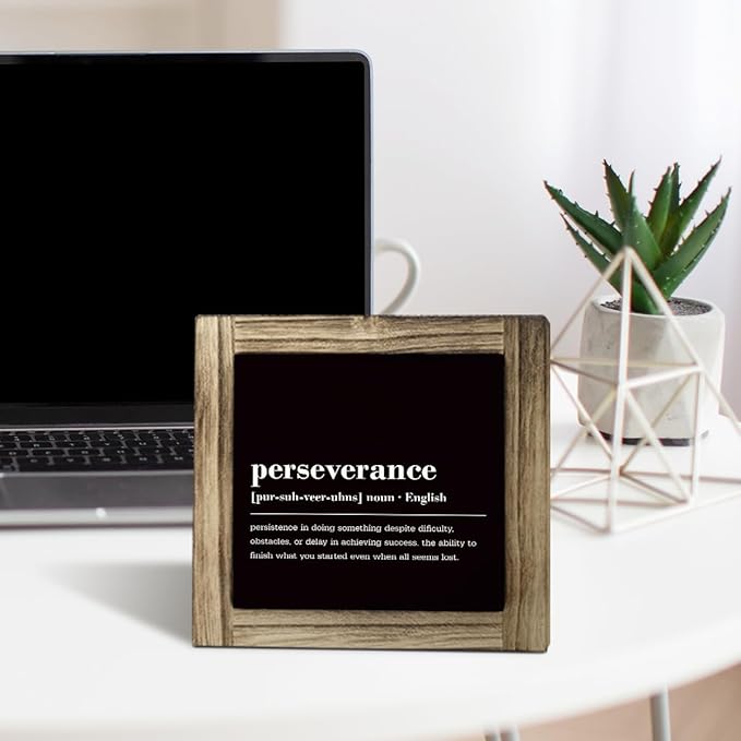 Perseverance Sign - Motivational Rustic Wooden Tabletop Decor, Inspirational Office & Classroom Decor Gift
