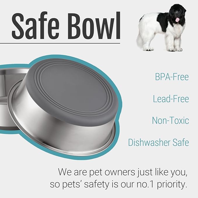 PEGYY11 Nonslip Stainless Steel Dog Bowls, 11.4 US Cup, 2 Count
